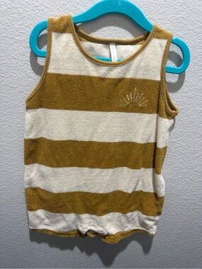 Rylee + Cru Mustard and Cream Striped Tank Romper